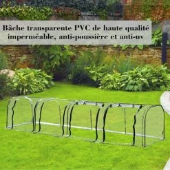 Outsunny Serre De Jardin Tunnel 3,95L X 1l X 0,8H M 4 Portes Zippées Bâche PVC Transparent Métal époxy Vert - Transparent -Outsunny Soldes Magasin 10986178 5