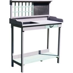 Outsunny Table De Rempotage Jardinage Multi-équipée Tiroir, étagère, évier Dim. 92L X 43l X 120H Cm Bois Massif Pin Pré-huilé Gris Vert Menthe