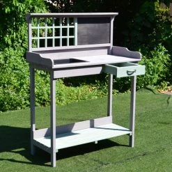 Outsunny Table De Rempotage Jardinage Multi-équipée Tiroir, étagère, évier Dim. 92L X 43l X 120H Cm Bois Massif Pin Pré-huilé Gris Vert Menthe -Outsunny Soldes Magasin 11031643 4