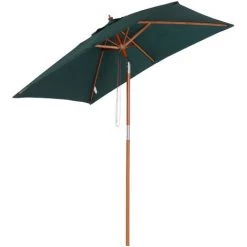 Outsunny Parasol Rectangulaire Inclinable Bois Polyester Haute Densité 2L X 1,5l X 2,3H M Vert Foncé