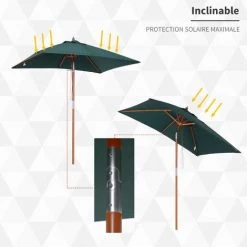 Outsunny Parasol Rectangulaire Inclinable Bois Polyester Haute Densité 2L X 1,5l X 2,3H M Vert Foncé 10 Outsunny Parasol Rectangulaire Inclinable Bois Polyester Haute Densité 2L X 1,5l X 2,3H M Vert Foncé -Outsunny Soldes Magasin 11189975 4