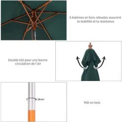 Outsunny Parasol Rectangulaire Inclinable Bois Polyester Haute Densité 2L X 1,5l X 2,3H M Vert Foncé 11 Outsunny Parasol Rectangulaire Inclinable Bois Polyester Haute Densité 2L X 1,5l X 2,3H M Vert Foncé -Outsunny Soldes Magasin 11189975 5