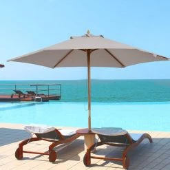 Outsunny Parasol Droit Hexagonal De Jardin Grande Taille Dim. Ø 2,5 X 2,3H M Bambou Polyester Gris -Outsunny Soldes Magasin 11189989 2