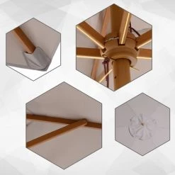 Outsunny Parasol Droit Hexagonal De Jardin Grande Taille Dim. Ø 2,5 X 2,3H M Bambou Polyester Gris -Outsunny Soldes Magasin 11189989 5