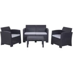 Outsunny Salon De Jardin 4 Pers. 4 Pièces Style Contemporain Coussins Grand Confort Inclus Polyester Gris Clair Résine Tressée Noir - Noir