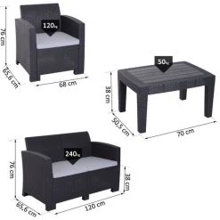 Outsunny Salon De Jardin 4 Pers. 4 Pièces Style Contemporain Coussins Grand Confort Inclus Polyester Gris Clair Résine Tressée Noir - Noir -Outsunny Soldes Magasin 11274387 3