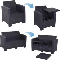 Outsunny Salon De Jardin 4 Pers. 4 Pièces Style Contemporain Coussins Grand Confort Inclus Polyester Gris Clair Résine Tressée Noir - Noir -Outsunny Soldes Magasin 11274387 4