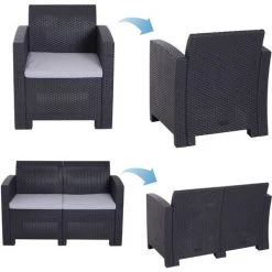 Outsunny Salon De Jardin 4 Pers. 4 Pièces Style Contemporain Coussins Grand Confort Inclus Polyester Gris Clair Résine Tressée Noir - Noir -Outsunny Soldes Magasin 11274387 5