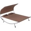 Outsunny Bain De Soleil 2 Places Lit De Jardin Design Contemporain Toit Réglable 2 Roulettes 2 Oreillers Acier époxy Polyester Marron Foncé 1 Outsunny Bain De Soleil 2 Places Lit De Jardin Design Contemporain Toit Réglable 2 Roulettes 2 Oreillers Acier époxy Polyester Marron Foncé -Outsunny Soldes Magasin 11280583 1