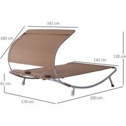 Outsunny Bain De Soleil 2 Places Lit De Jardin Design Contemporain Toit Réglable 2 Roulettes 2 Oreillers Acier époxy Polyester Marron Foncé -Outsunny Soldes Magasin 11280583 3