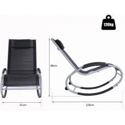 Outsunny Fauteuil Chaise Longue à Bascule Design Contemporain Dim. 120L X 61l X 88H Cm Alu. Polyester Noir -Outsunny Soldes Magasin 11424758 3