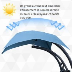 Outsunny Bain De Soleil Transat Suspendu Avec Pare-soleil Et Matelas Design Contemporain 1,92L X 1,13l X 2H M Acier Polyester Bleu Noir -Outsunny Soldes Magasin 11424760 5
