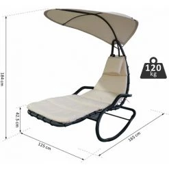 Outsunny Bain De Soleil Transat à Bascule Design Contemporain Avec Pare-soleil Et Matelas 1,65L X 1,25l X 1,84H M Acier époxy Noir Polyester Beige - Beige -Outsunny Soldes Magasin 11424761 3