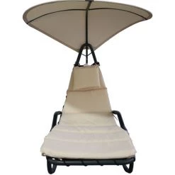 Outsunny Bain De Soleil Transat à Bascule Design Contemporain Avec Pare-soleil Et Matelas 1,65L X 1,25l X 1,84H M Acier époxy Noir Polyester Beige - Beige -Outsunny Soldes Magasin 11424761 4