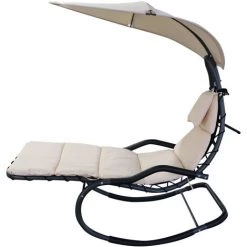 Outsunny Bain De Soleil Transat à Bascule Design Contemporain Avec Pare-soleil Et Matelas 1,65L X 1,25l X 1,84H M Acier époxy Noir Polyester Beige - Beige -Outsunny Soldes Magasin 11424761 5