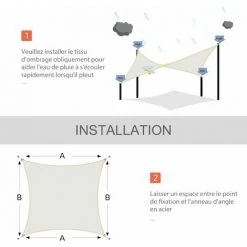 Outsunny Voile D'ombrage Rectangulaire 6L X 4l M Polyester Imperméabilisé Haute Densité 160 G/m² Crème -Outsunny Soldes Magasin 11491486 5