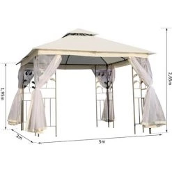 Outsunny Tonnelle Barnum Style Colonial Double Toit Toiles Moustiquaires Amovibles 3L X 3l X 2,65H M Beige - Beige -Outsunny Soldes Magasin 11509859 3
