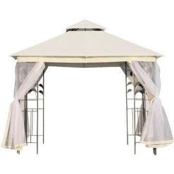 Outsunny Tonnelle Barnum Style Colonial Double Toit Toiles Moustiquaires Amovibles 3L X 3l X 2,65H M Beige - Beige -Outsunny Soldes Magasin 11509859 5