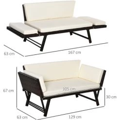 Outsunny Canapé Lit De Jardin Extensible 3 Places Grand Confort 4 Coussins écru Inclus Résine Tressée Imitation Rotin Chocolat - Marron -Outsunny Soldes Magasin 11519452 3