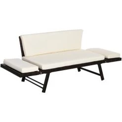 Outsunny Canapé Lit De Jardin Extensible 3 Places Grand Confort 4 Coussins écru Inclus Résine Tressée Imitation Rotin Chocolat - Marron -Outsunny Soldes Magasin 11519452 4