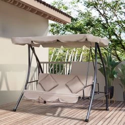 Outsunny Balancelle De Jardin Convertible 3 Places Grand Confort Inclinaison Toit Réglable Matelas Fourni 2L X 1,25l X 1,7H M Métal Polyester Noir Et Beige - Beige -Outsunny Soldes Magasin 11603899 2