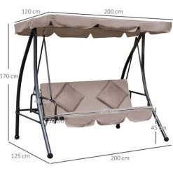 Outsunny Balancelle De Jardin Convertible 3 Places Grand Confort Inclinaison Toit Réglable Matelas Fourni 2L X 1,25l X 1,7H M Métal Polyester Noir Et Beige - Beige -Outsunny Soldes Magasin 11603899 3