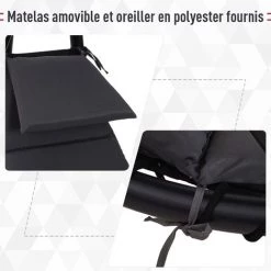 Outsunny Bain De Soleil Transat Suspendu Avec Pare-soleil Et Matelas Design Contemporain 190L X 115l X 190H Cm Acier Polyester Gris Foncé Noir -Outsunny Soldes Magasin 11607922 5