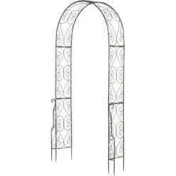 Outsunny Arche De Jardin Arche à Rosiers Style Fer Forgé Dim. 120L X 30l X 226H Cm Métal époxy Noir Vieilli Cuivré