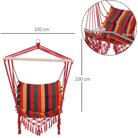 Outsunny Chaise Suspendue Hamac De Voyage Respirant Portable Dim. 60L X 45l X 55H M Coton Polyester Multicolore - Multicolore 5 Outsunny Chaise Suspendue Hamac De Voyage Respirant Portable Dim. 60L X 45l X 55H M Coton Polyester Multicolore - Multicolore – Image 3