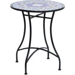 Outsunny Table Ronde Style Fer Forgé Bistro Plateau Mosaïque Motif Fleur Métal époxy Anticorrosion Noir Céramique - Noir