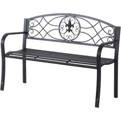 Outsunny Banc De Jardin 2 Places Style Néo-rétro Fer Forgé Motif Fleurs De Lys Dim. 128L X 50l X 91H Cm Métal époxy Noir - Noir