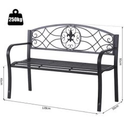 Outsunny Banc De Jardin 2 Places Style Néo-rétro Fer Forgé Motif Fleurs De Lys Dim. 128L X 50l X 91H Cm Métal époxy Noir - Noir -Outsunny Soldes Magasin 11659567 3