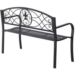 Outsunny Banc De Jardin 2 Places Style Néo-rétro Fer Forgé Motif Fleurs De Lys Dim. 128L X 50l X 91H Cm Métal époxy Noir - Noir -Outsunny Soldes Magasin 11659567 5