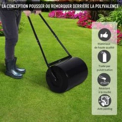 Outsunny Rouleau à Gazon Jardin En Acier Avec Poignée Dim. 50L X 32l X 108H Cm Lestage Max. 30 L Noir -Outsunny Soldes Magasin 11741061 5