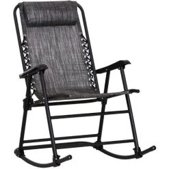 Outsunny Fauteuil à Bascule Rocking Chair Pliable De Jardin Dim. 94L X 64l X 110H Cm Acier époxy Textilène Gris Chiné