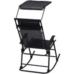 Outsunny Fauteuil à Bascule Rocking Chair Pliable De Jardin Dim. 105L X 64l X 125H Cm Tétière + Pare-soleil Inclus Acier époxy Textilène Noir -Outsunny Soldes Magasin 11741069 5