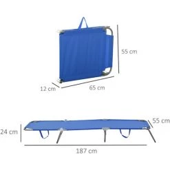 Outsunny Bain De Soleil Transat Pliable Dossier Réglable Multipositions Métal Et Polyester Bleu -Outsunny Soldes Magasin 11741077 3