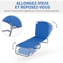 Outsunny Bain De Soleil Transat Pliable Dossier Réglable Multipositions Métal Et Polyester Bleu -Outsunny Soldes Magasin 11741077 5