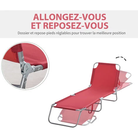 Outsunny Bain De Soleil Transat Pliable Dossier Réglable Multipositions Métal Et Polyester Bordeaux - Bordeaux 7 Outsunny Bain De Soleil Transat Pliable Dossier Réglable Multipositions Métal Et Polyester Bordeaux - Bordeaux – Image 5
