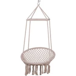 Outsunny Chaise Suspendue Hamac De Voyage Respirant Portable Dim. 80L X 50l X 150H M Coton Polyester Beige - Beige -Outsunny Soldes Magasin 11952802 4