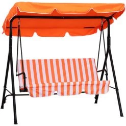 Outsunny Balancelle De Jardin 3 Places Toit Inclinaison Réglable Coussins Assise Et Dossier 1,72L X 1,1l X 1,52H M Acier Noir Polyester Orange - Orange