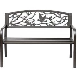 Outsunny Banc 3 Places De Jardin Terrasse Style Rural Chic 127L X 60l X 85H Cm Métal époxy Anticorrosion Brun - Brun -Outsunny Soldes Magasin 11987124 4