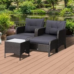 Outsunny Lot De 2 Fauteuils De Jardin Grand Confort Repose-pied Table Basse Résine Tressée Imitation Rotin Coussins Gris -Outsunny Soldes Magasin 11987129 2