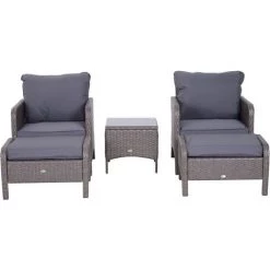 Outsunny Lot De 2 Fauteuils De Jardin Grand Confort Repose-pied Table Basse Résine Tressée Imitation Rotin Coussins Gris -Outsunny Soldes Magasin 11987129 4
