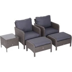 Outsunny Lot De 2 Fauteuils De Jardin Grand Confort Repose-pied Table Basse Résine Tressée Imitation Rotin Coussins Gris -Outsunny Soldes Magasin 11987129 5