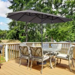 Outsunny Parasol De Jardin XXL Parasol Grande Taille 4,6L X 2,7l X 2,4H M Ouverture Fermeture Manivelle Acier Polyester Haute Densité Gris -Outsunny Soldes Magasin 12705069 2