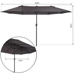 Outsunny Parasol De Jardin XXL Parasol Grande Taille 4,6L X 2,7l X 2,4H M Ouverture Fermeture Manivelle Acier Polyester Haute Densité Gris -Outsunny Soldes Magasin 12705069 3