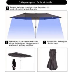 Outsunny Parasol De Jardin XXL Parasol Grande Taille 4,6L X 2,7l X 2,4H M Ouverture Fermeture Manivelle Acier Polyester Haute Densité Gris -Outsunny Soldes Magasin 12705069 4