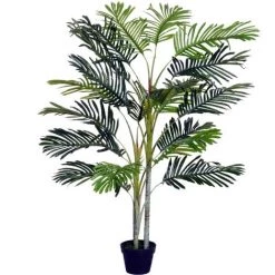 Outsunny Palmier Artificiel Hauteur 150 Cm Arbre Artificiel Décoration Plastique Fil De Fer Pot Inclus Vert
