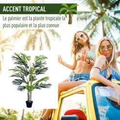 Outsunny Palmier Artificiel Hauteur 150 Cm Arbre Artificiel Décoration Plastique Fil De Fer Pot Inclus Vert -Outsunny Soldes Magasin 13095960 4